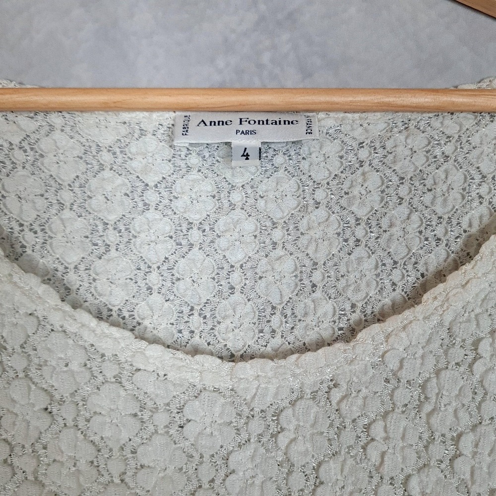 Anne Fontaine Top Womens 4 White Sheer Lace Floral Scoop Neck Long Sleeve Blouse - Picture 3 of 16